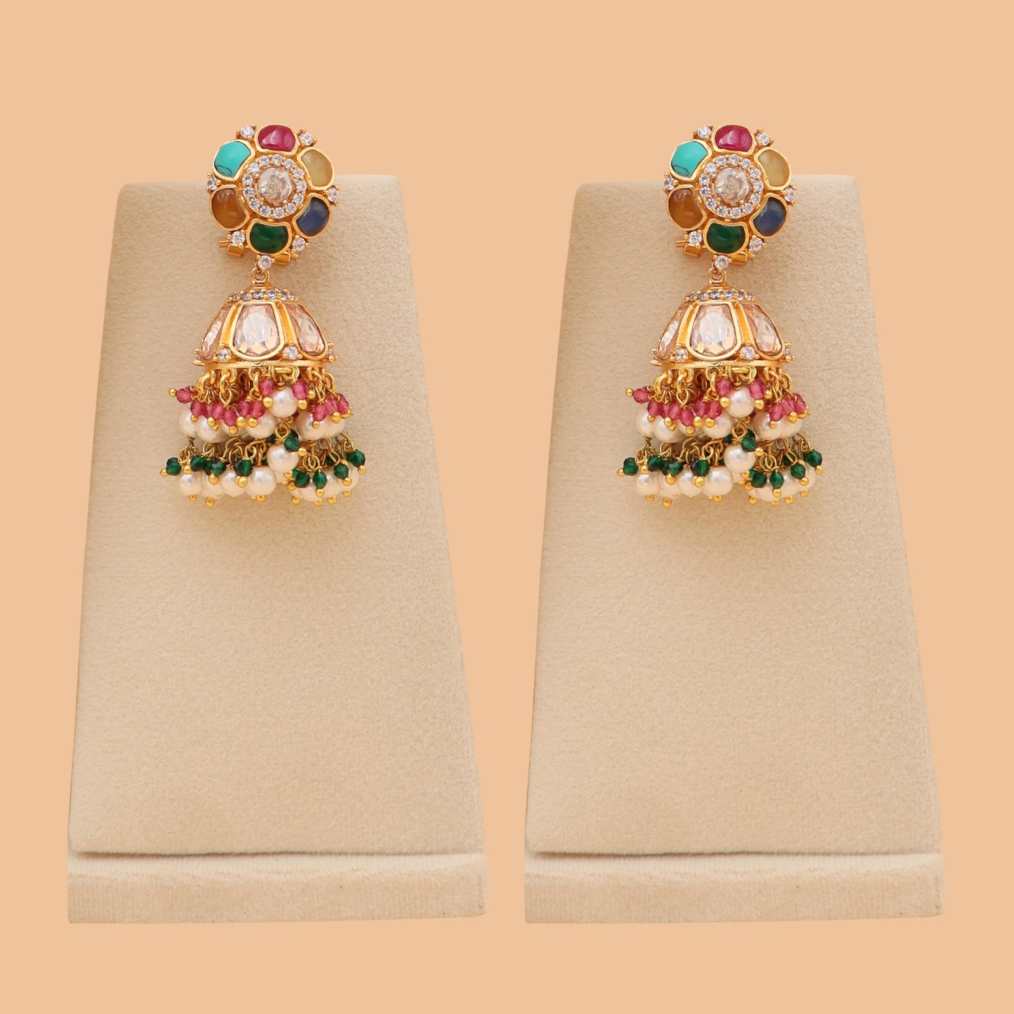 Saanjh Navratan Jhumka Earrings