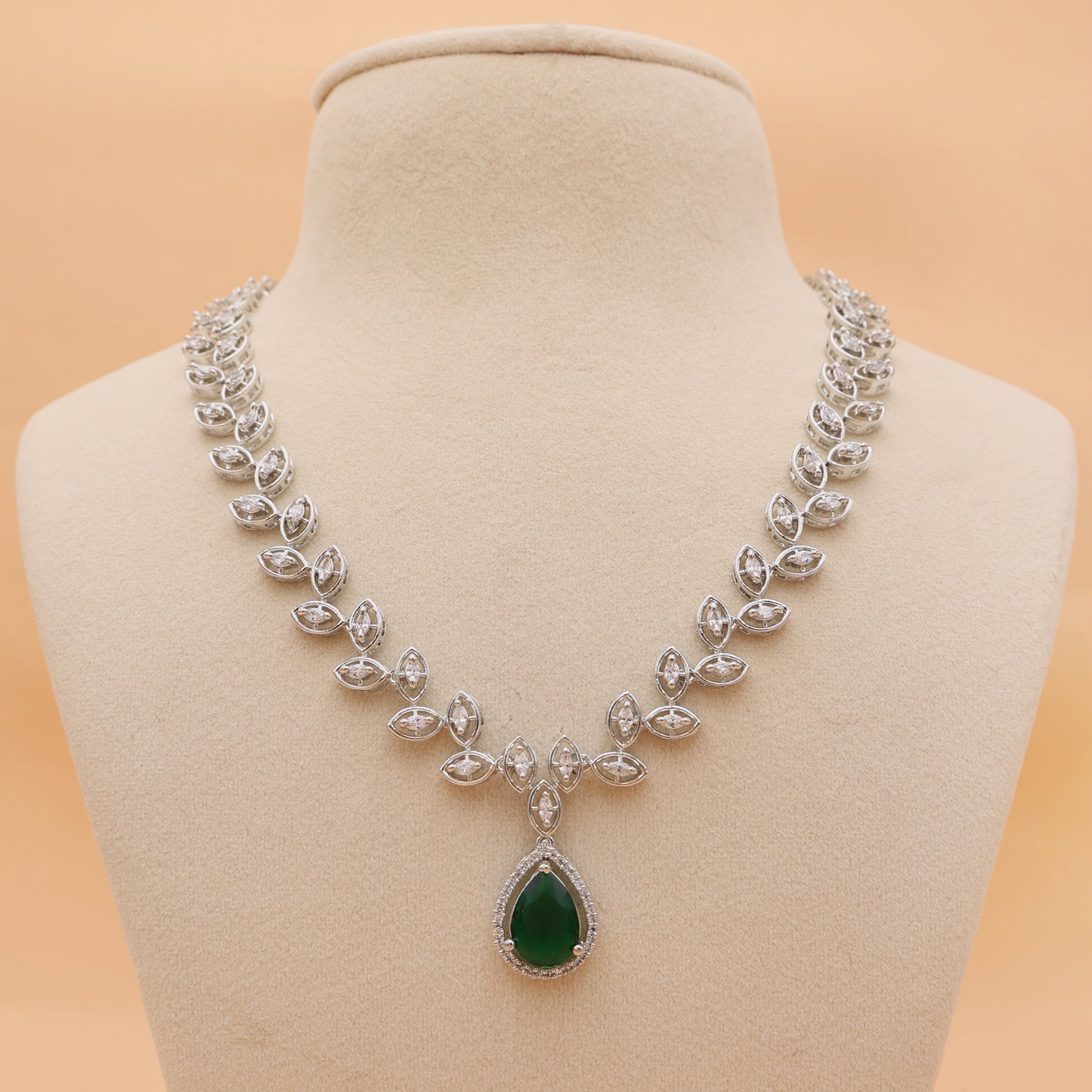 Verdant Vine American Diamond Necklace & Earrings Set