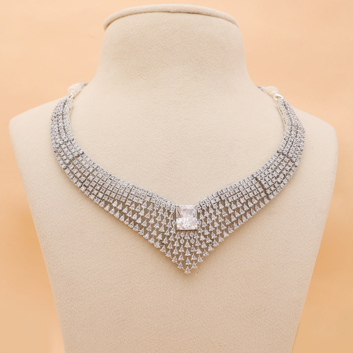 Celestial Veil American Diamond Necklace & Earrings Set