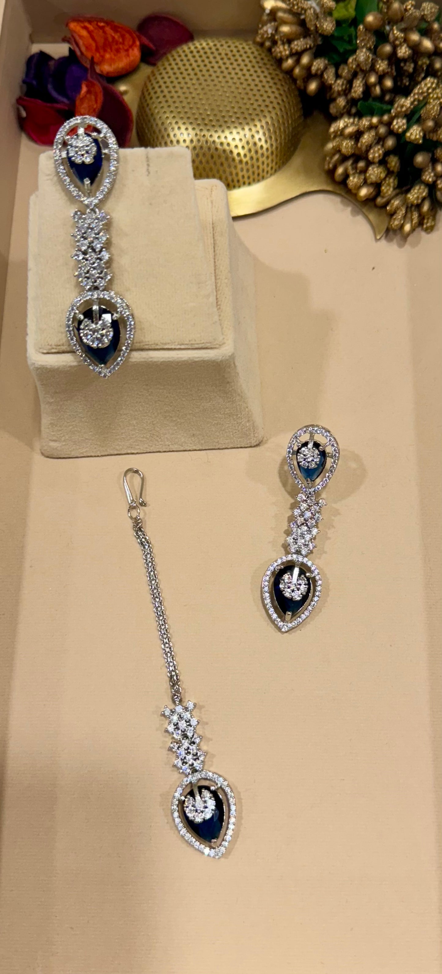 Blue Sapphire Azarine American Diamond Jewellery Set