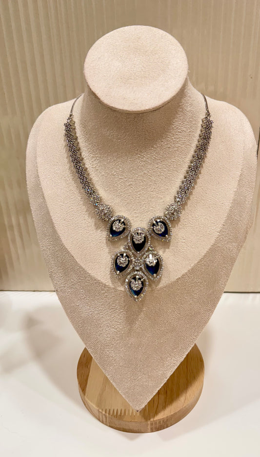Blue Sapphire Azarine American Diamond Jewellery Set
