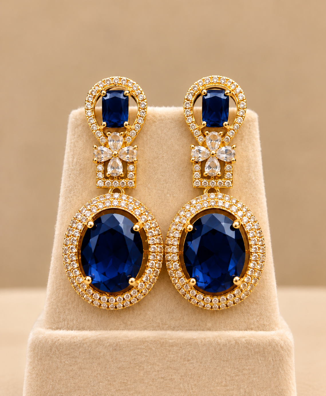 Sapphire Blue American Diamond Earrings