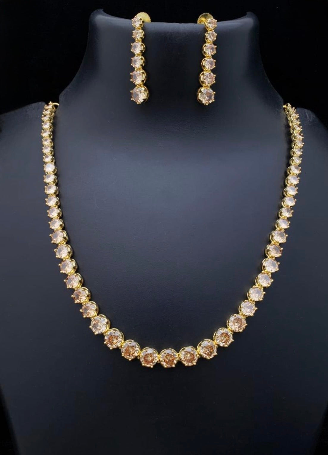 Champagne Glow CZ Tennis Necklace & Earrings Set