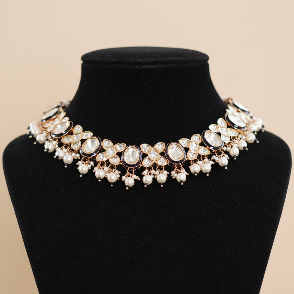 Rose Golden Nazakat Kundan Jewellery Set