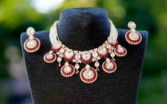 Red Zohra Kundan Necklace Set
