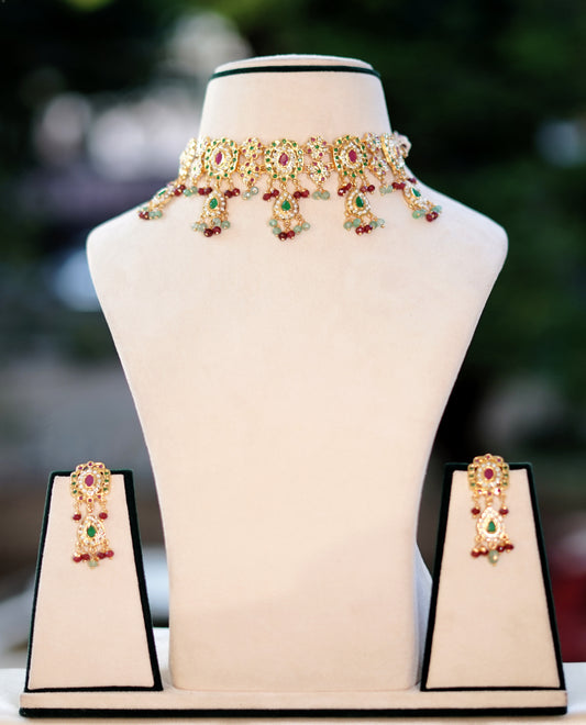 Multicoloured Rangratan Jadau Choker Set