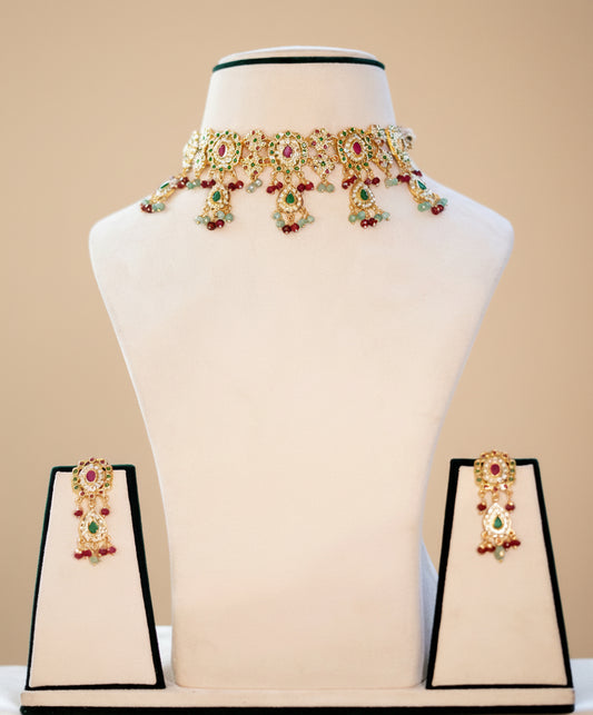 Multicoloured Rangratan Jadau Choker Set