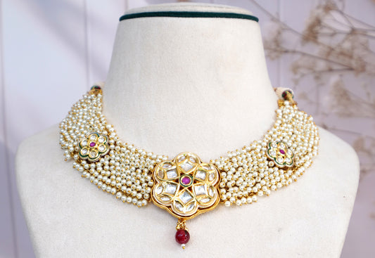White Amaira Pearl Kundan Jewellery Set