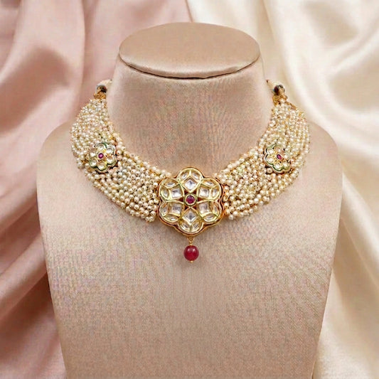 White Amaira Pearl Kundan Jewellery Set