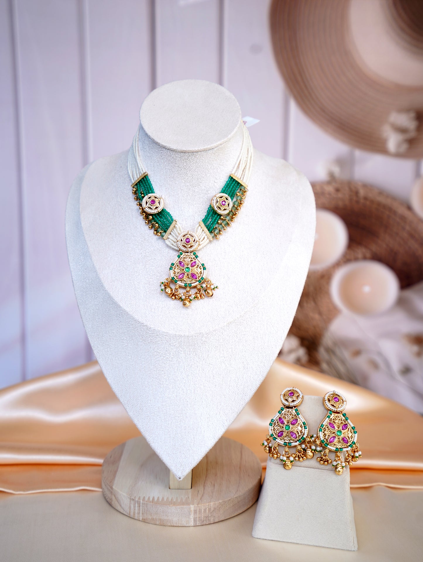 Green Gulzar Temple Jewellery Set