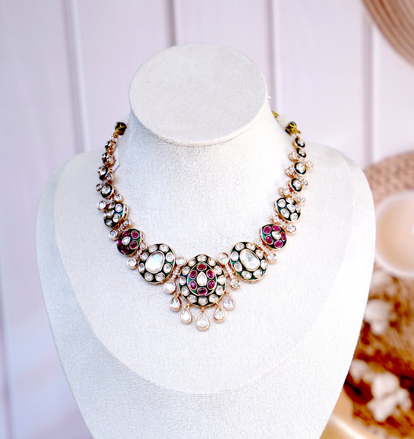 Rani Green Taraani Kundan Enamel Jewellery Set