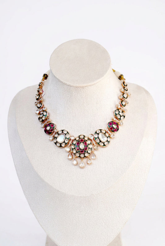 Rani Green Taraani Kundan Enamel Jewellery Set