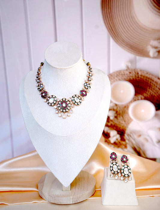 Rani Green Taraani Kundan Enamel Jewellery Set