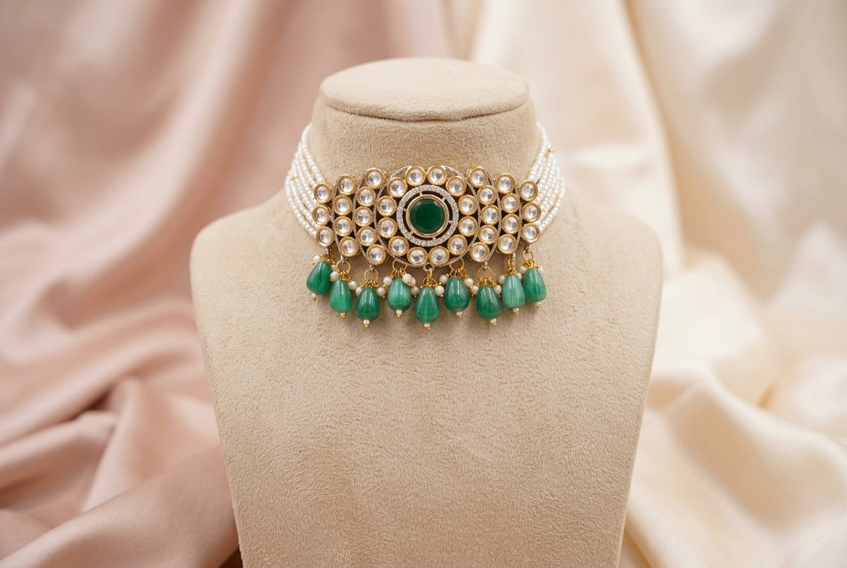 Emerald Zehra Green Choker Set
