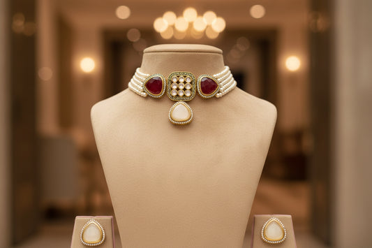 White Royal Scarlet Pearl Choker Set