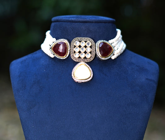 White Royal Scarlet Pearl Choker Set
