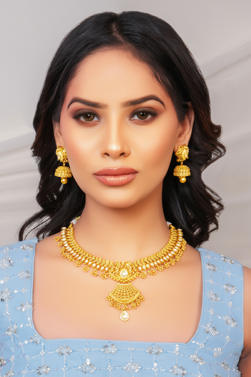 Golden Sharvya Kundan Jewellery Set