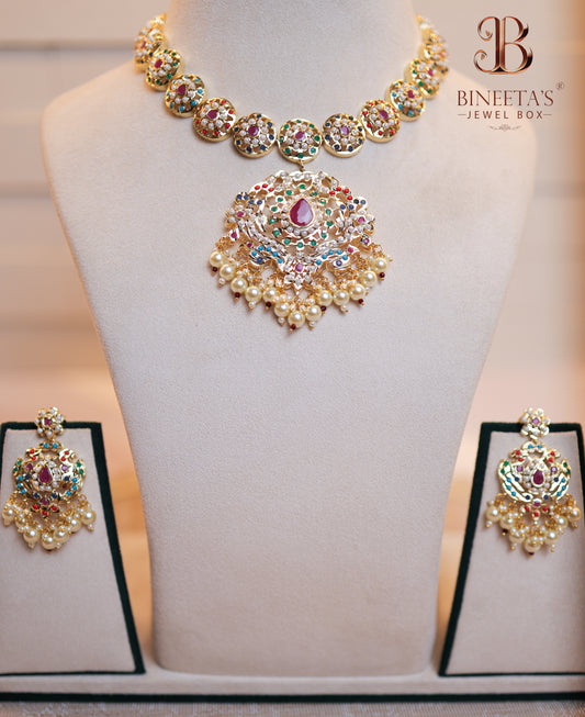 Saranya Navratan Jadau Necklace Set