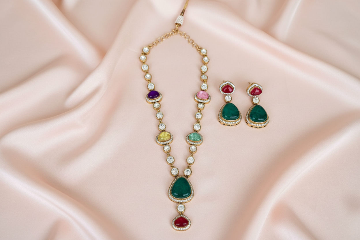 Multicoloured Rang Velvet Jewellery Set