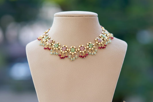Multicoloured Mughal Jadau Necklace Set