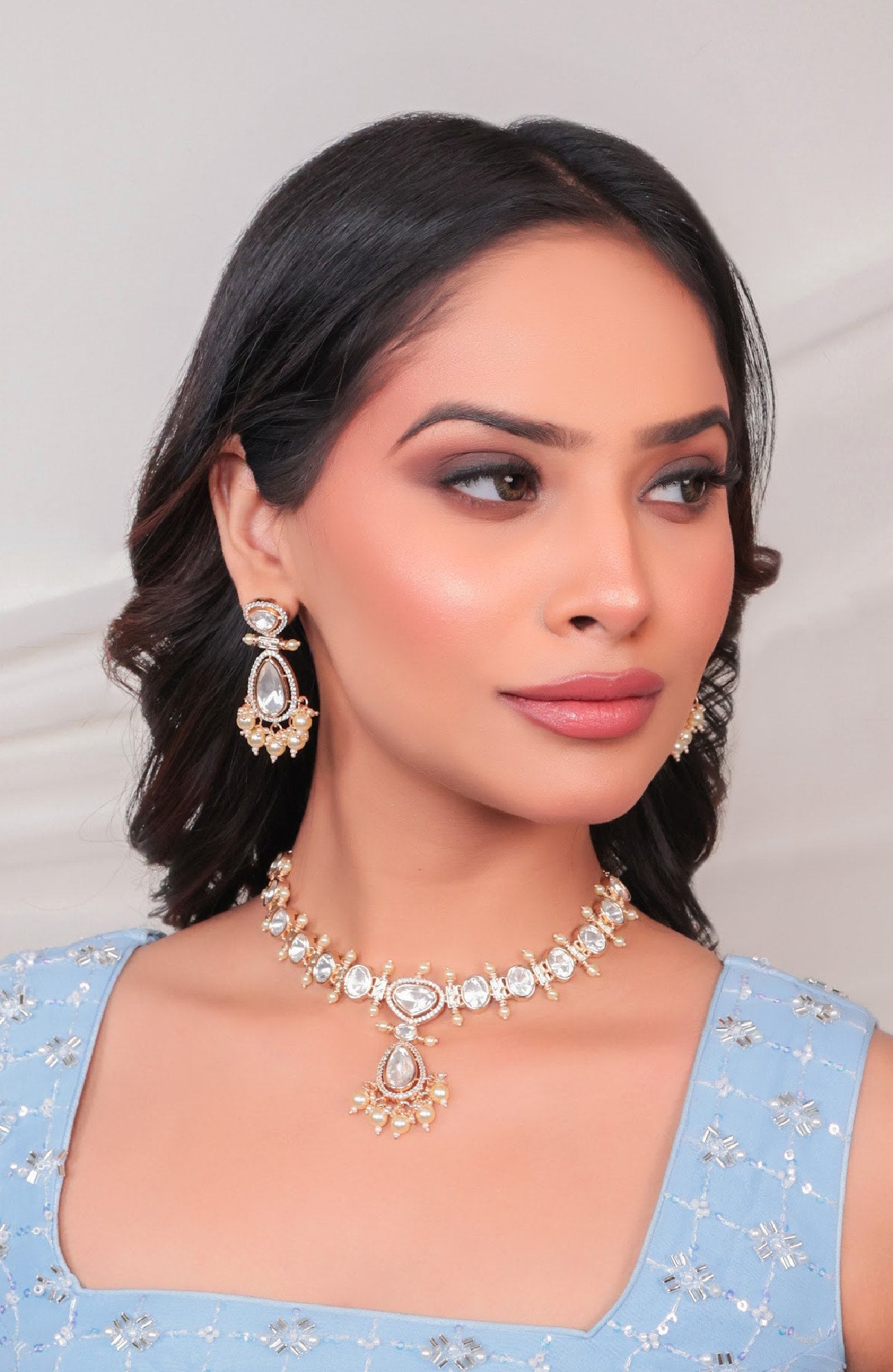 Ivory Abha Drop Kundan Jewellery Set