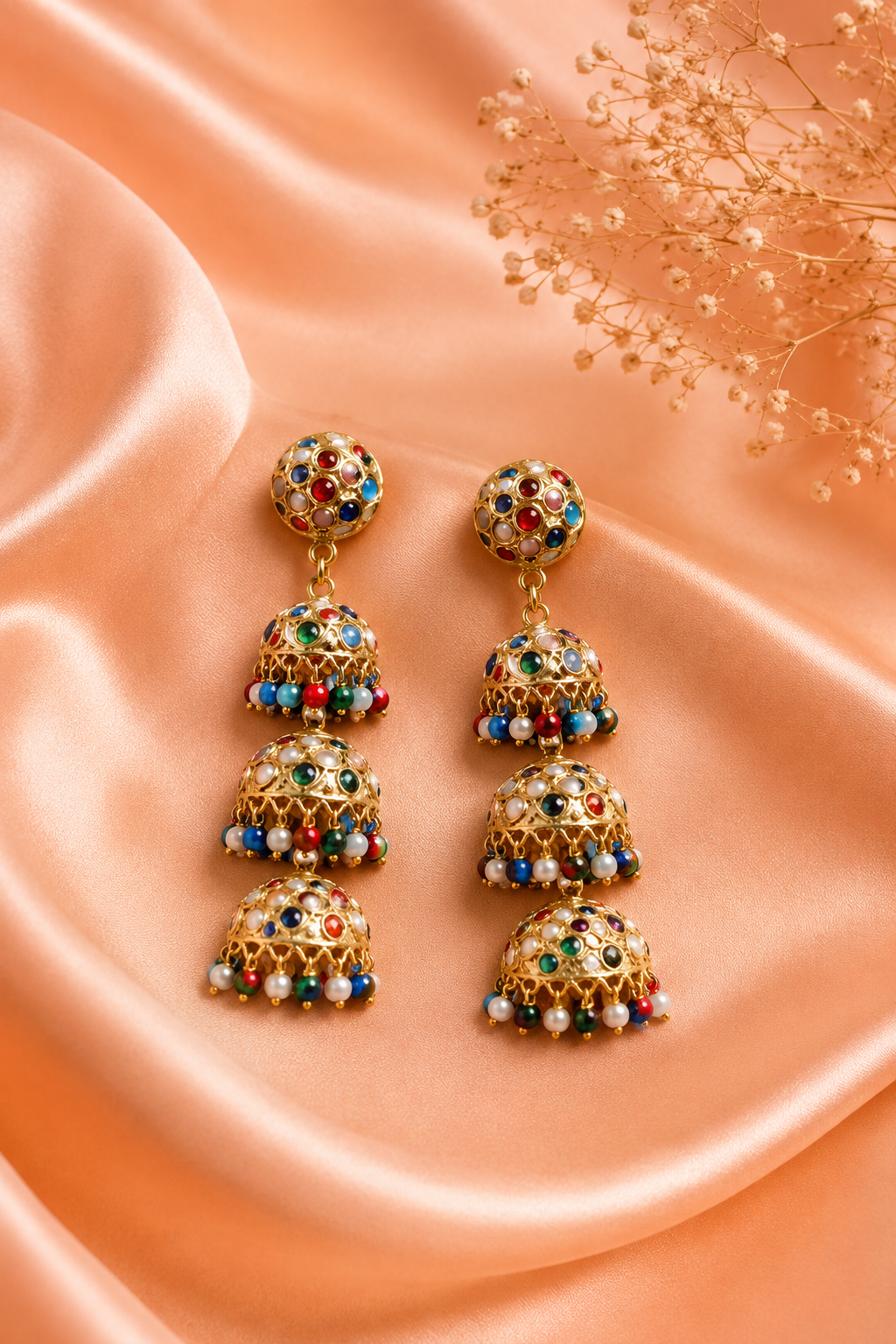 Zareen Navratan Tiered Jhumkas