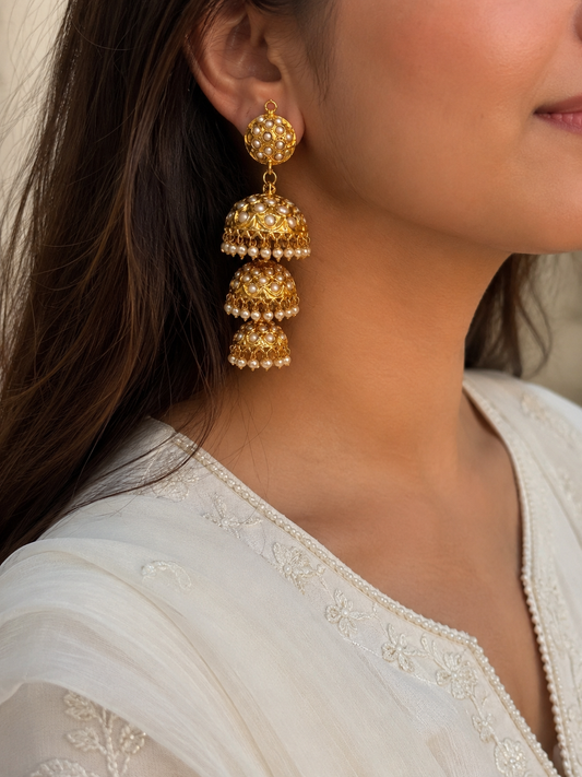 Zareen Ivory Pearl Tiered Jhumkas