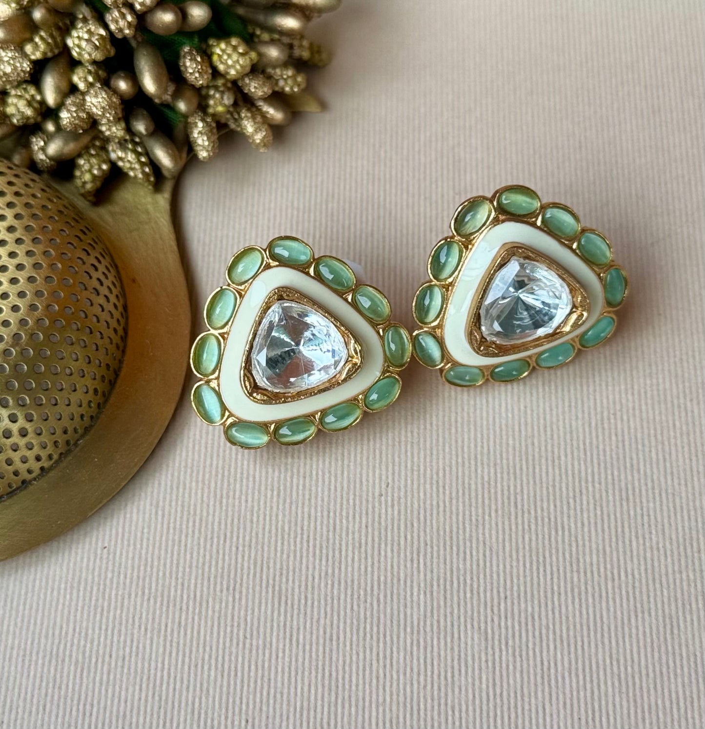 Mint Enamel Trillium Kundan Tops
