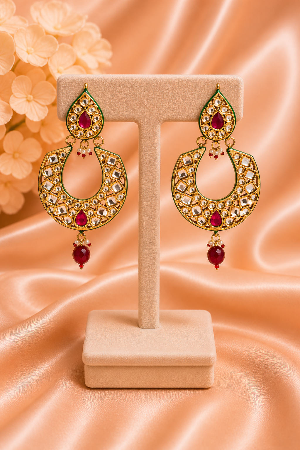 Ruhani Ruby Red Kundan Chandbali Earrings