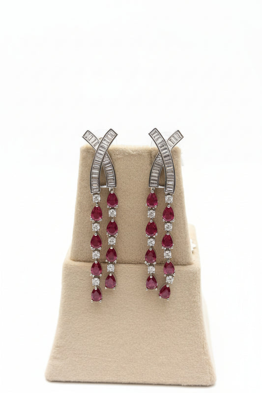 Viora Deep Fuchsia American Diamond Earrings
