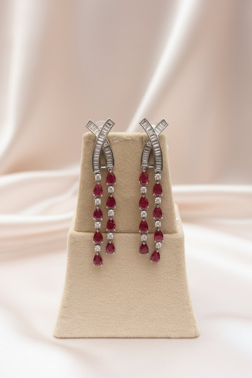 Viora Deep Fuchsia American Diamond Earrings
