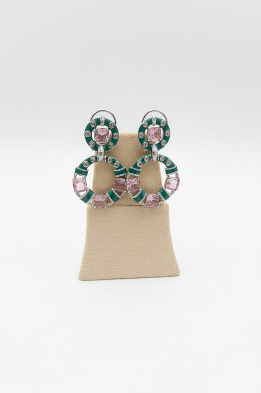 Mireya Blush & Emerald Statement Earrings