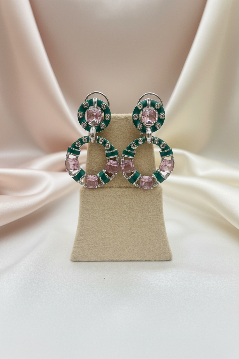 Mireya Blush & Emerald Statement Earrings