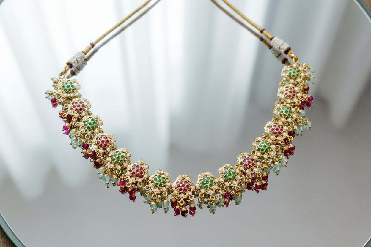Multicoloured Mughal Jadau Necklace Set