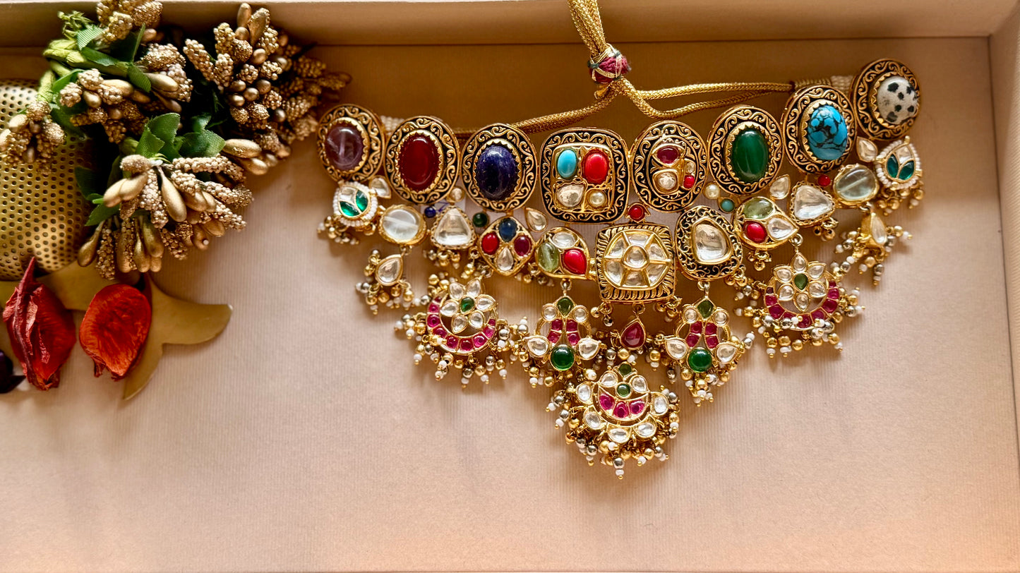 Navratan Royale Choker Jewellery Set