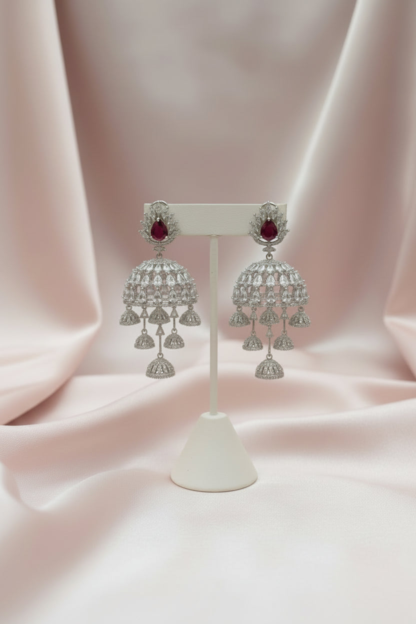 Ruhira Ruby American Diamond Jhumkas