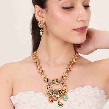 Mayura Multicolour Peacock Kundan Necklace Set