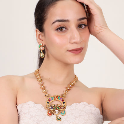 Mayura Multicolour Peacock Kundan Necklace Set