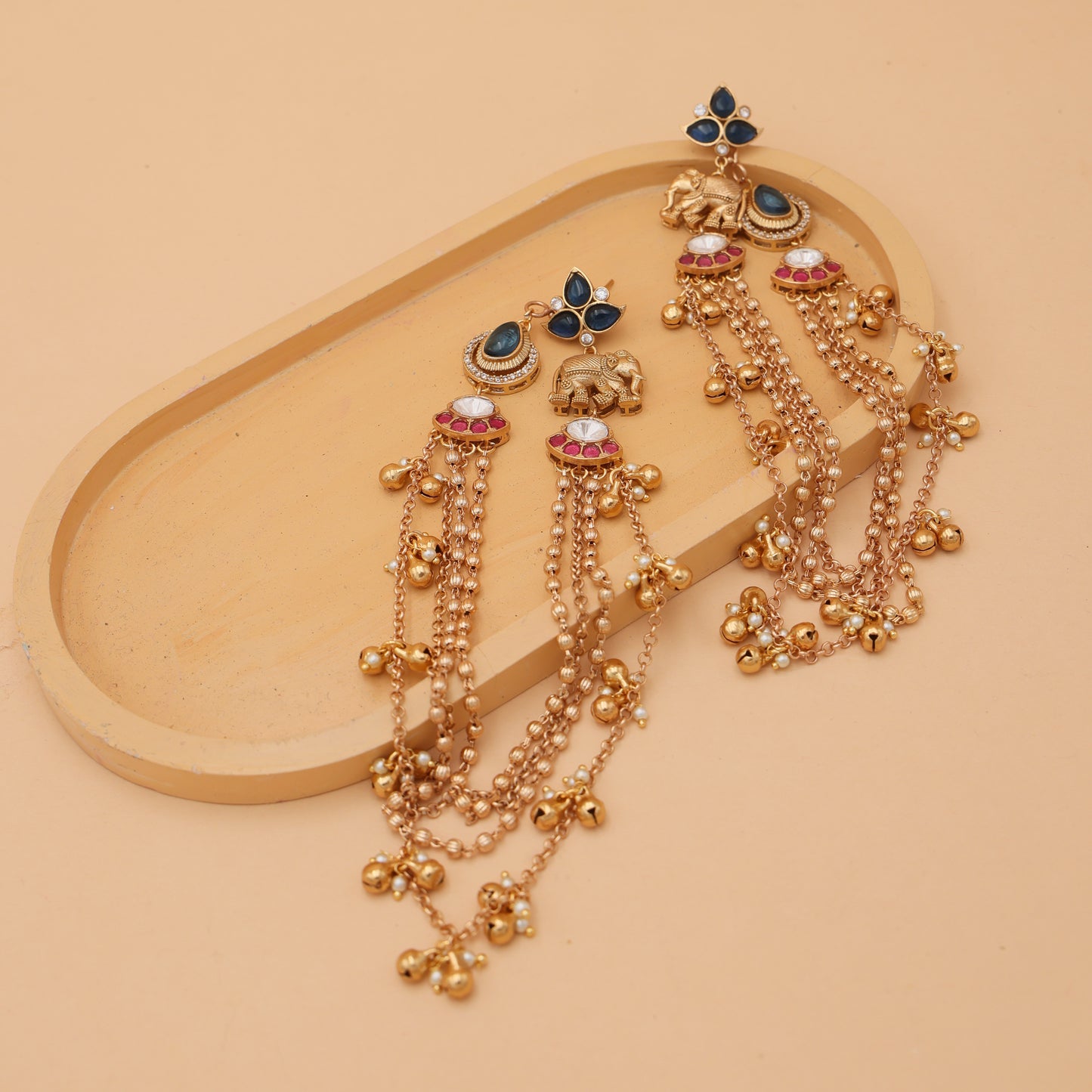 Gajra Noor Blue Earrings cum Kaan Chain