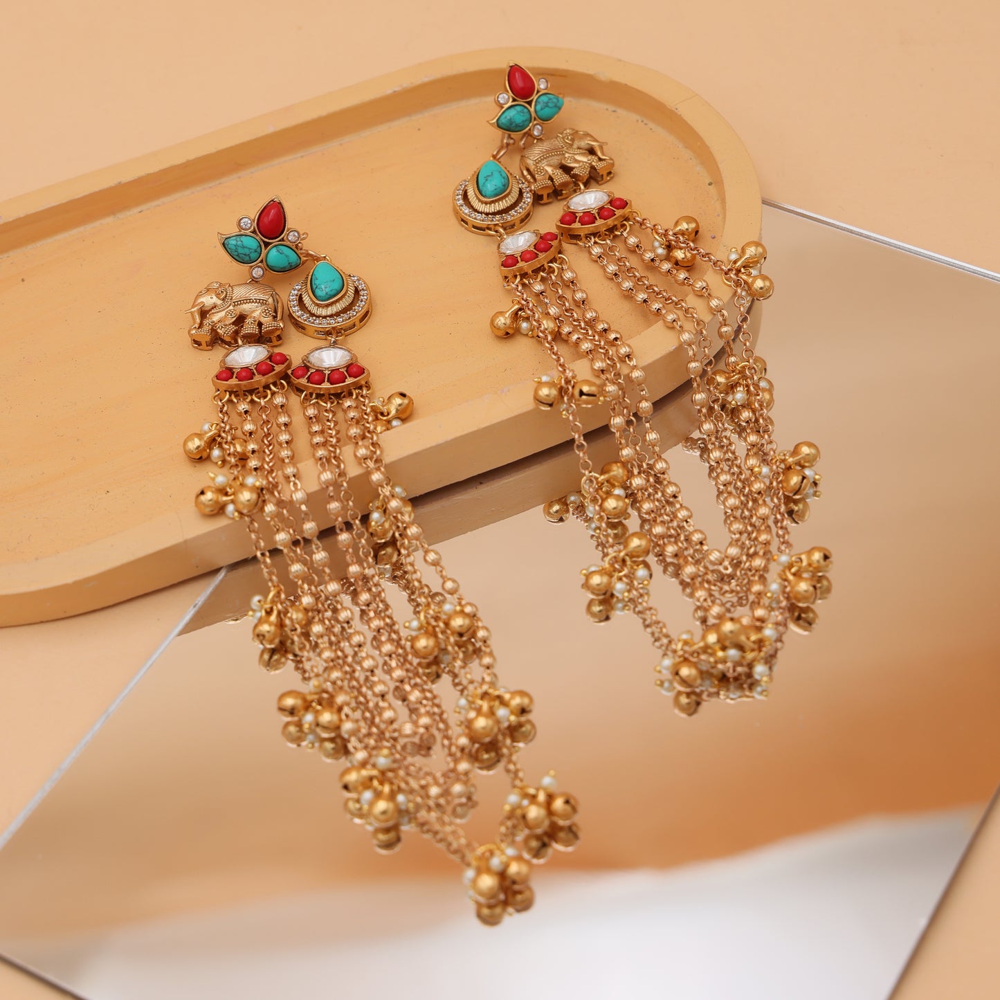 Gajra Noor Feroza Coral Earrings cum Kaan Chain