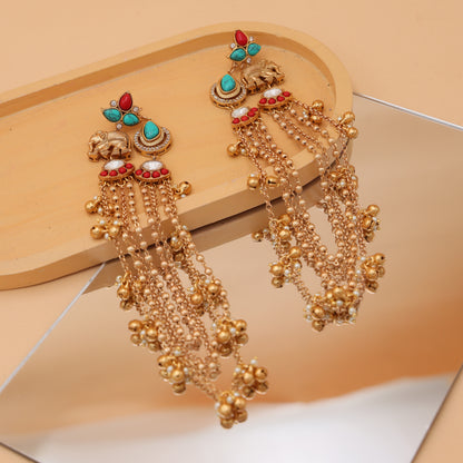 Gajra Noor Feroza Coral Earrings cum Kaan Chain