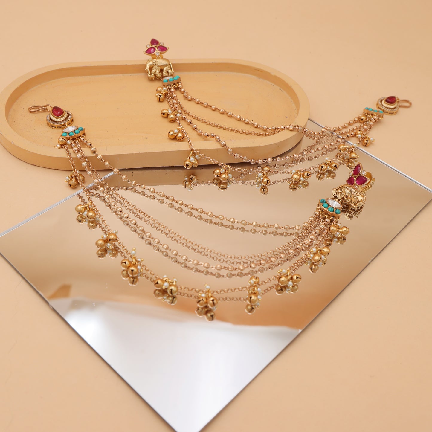 Gajra Noor Earrings cum Kaan Chain