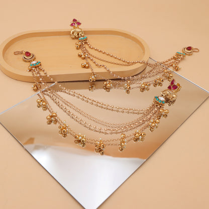 Gajra Noor Earrings cum Kaan Chain