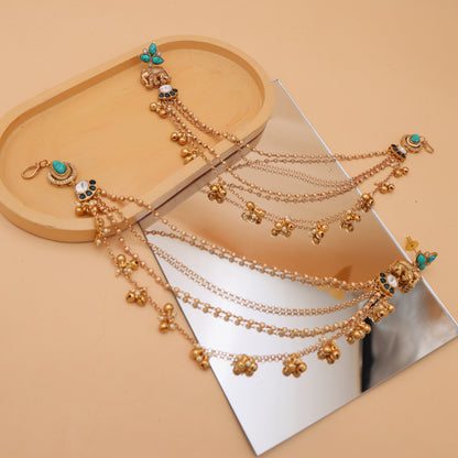Gajra Noor Feroza Blue Earrings cum Kaan Chain