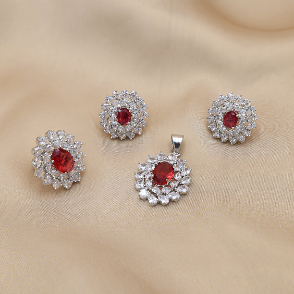 Ravisha Ruby American Diamond Pendant Set