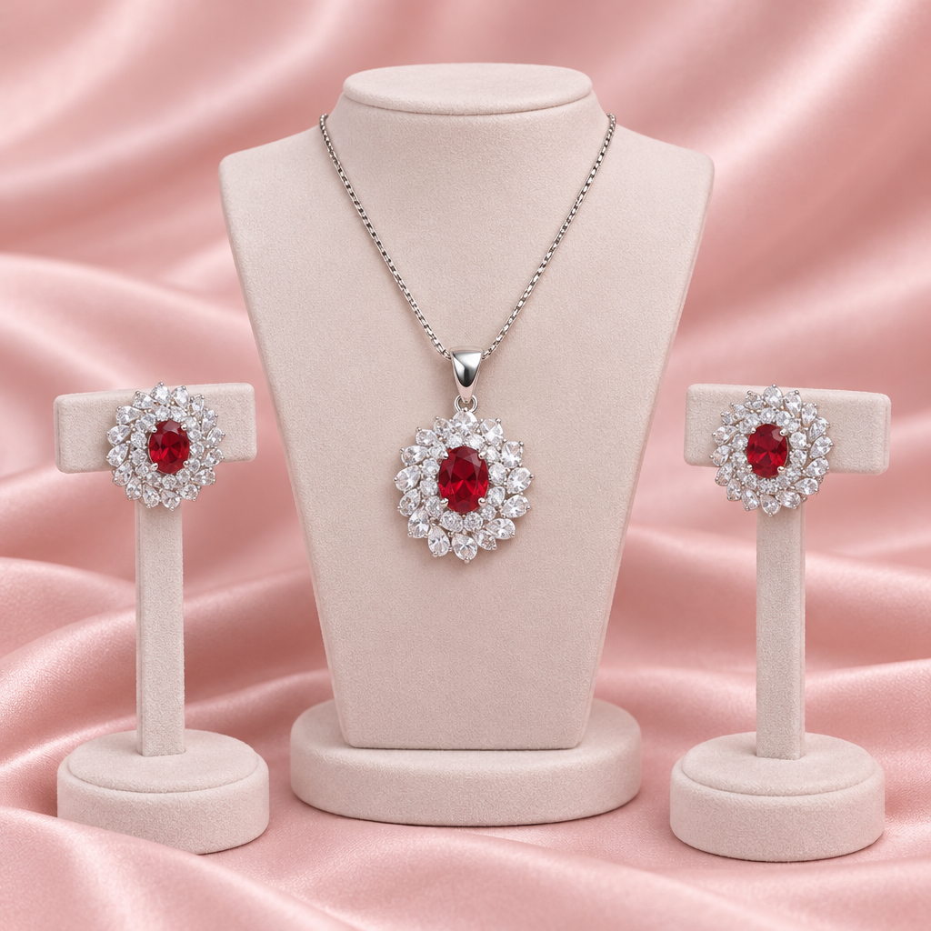 Ravisha Ruby American Diamond Pendant Set