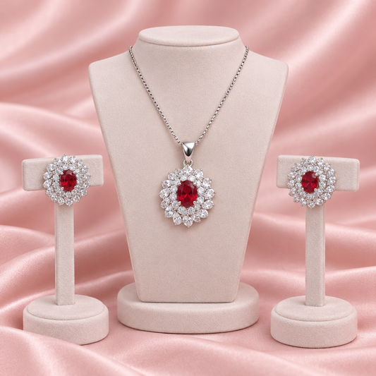 Ravisha Ruby American Diamond Pendant Set