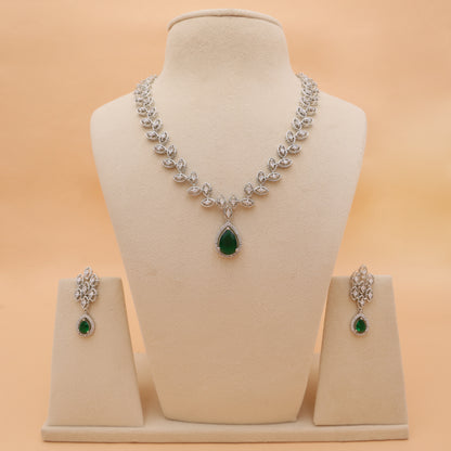 Verdant Vine American Diamond Necklace & Earrings Set