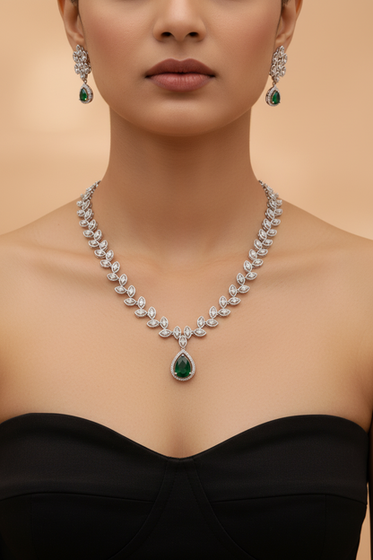 Verdant Vine American Diamond Necklace & Earrings Set
