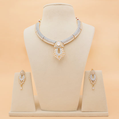 Ivory Halo American Diamond Necklace & Earrings Set